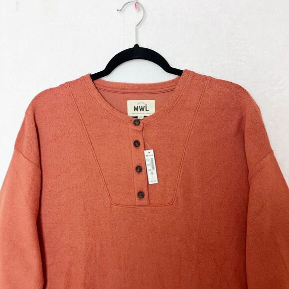 Madewell MWL Rust Cozybrushed Henley Button Pullover Top Relaxed Fit Size M NWT - Picture 3 of 14